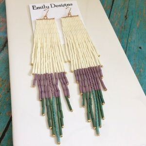 Color block fringe earrings cream